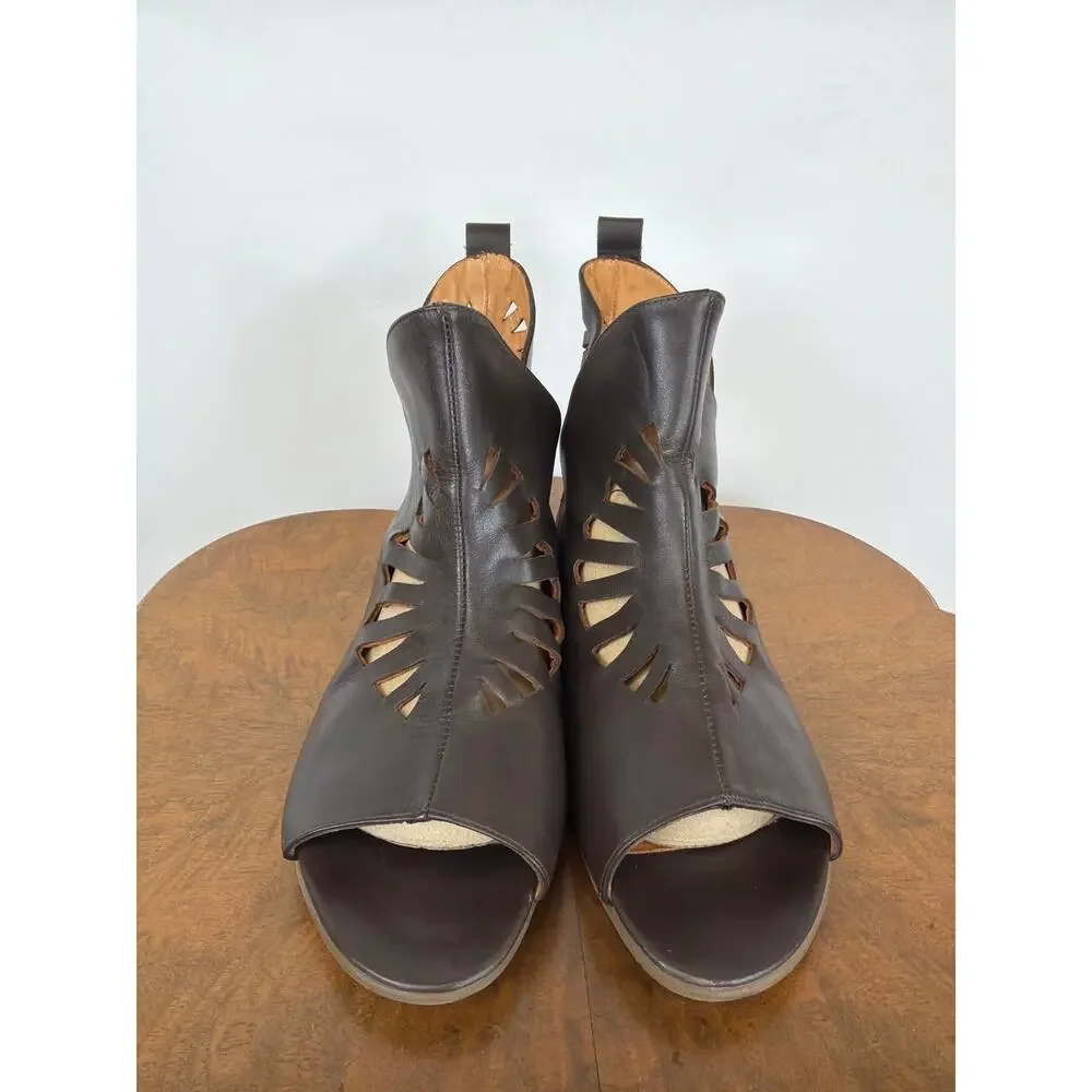 John Fluevog Brown Peep Toe Cutout Leather Sandals Size 11